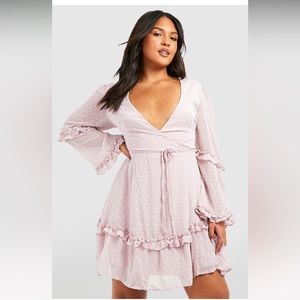 Boohoo Plus Dobby Chiffon Ruffle Skater Dress - BRAND NEW WITH TAGS